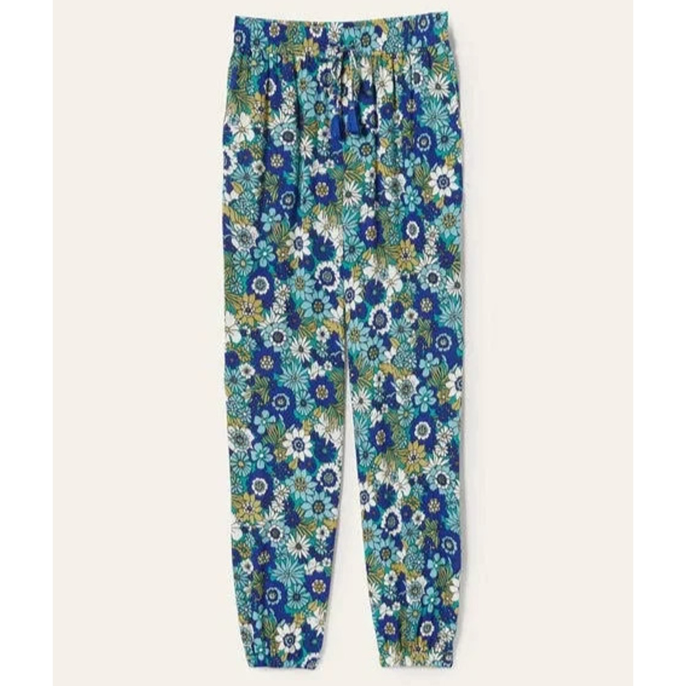 Boden Crinkle Tapered Trousers Blue Floral Pull On Pants Tassel Women's Size 6 - Picture 3 of 16